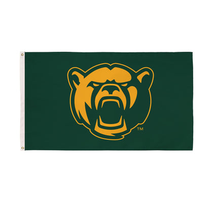 Baylor University single-sided flag 3x5 with 2 grommets, green with gold bear head logo on Tampa Home & Garden Store