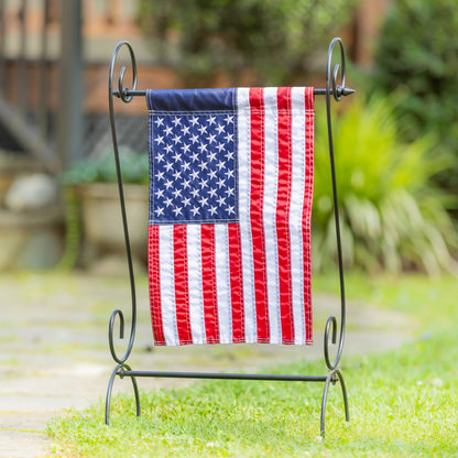 American Flag Garden Applique Flag on stand with blue canton stars and red white stripes on Tampa Home & Garden Store