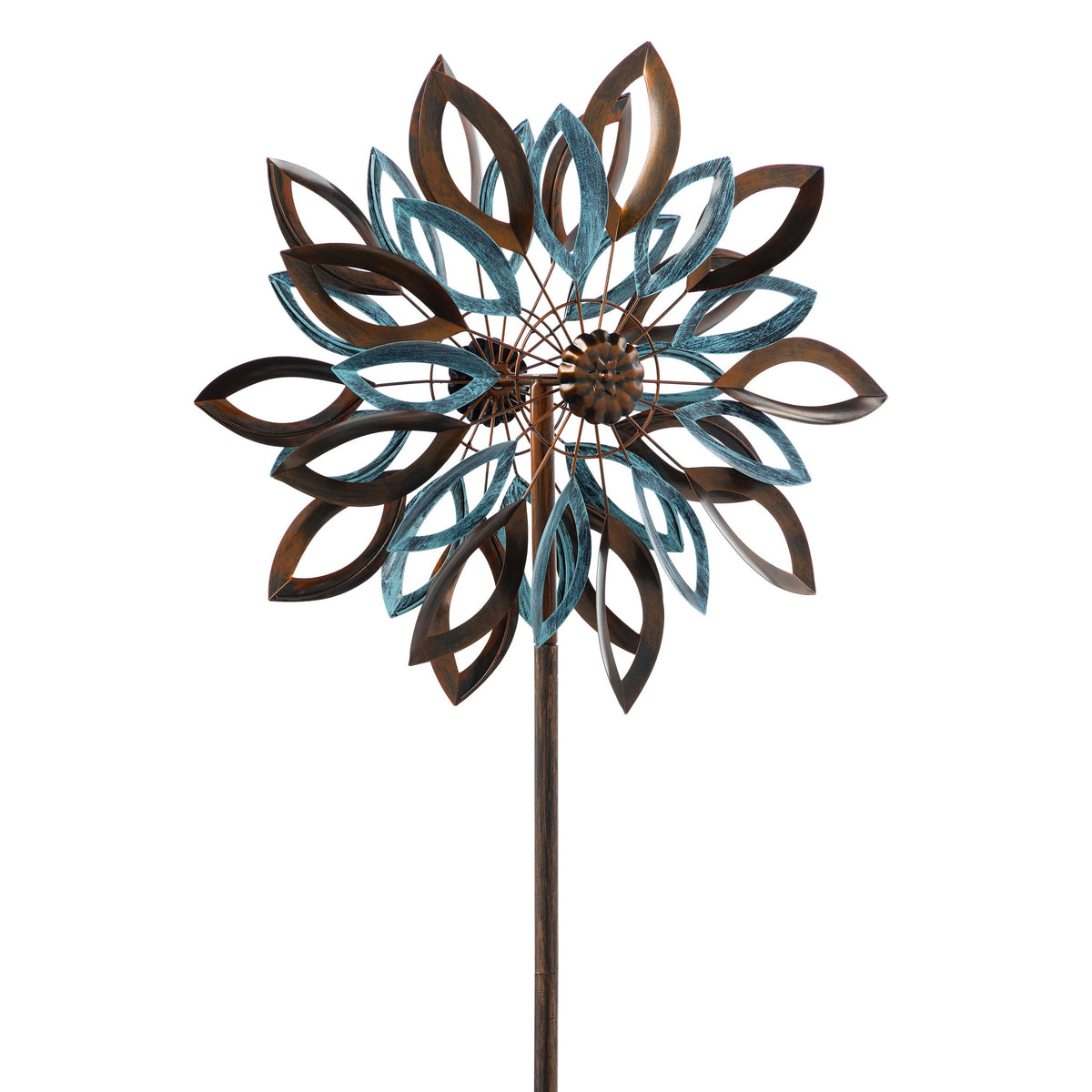 Copper and Verdigris Leaves Garden Wind Spinner
