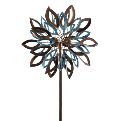 Copper and Verdigris Leaves Garden Wind Spinner