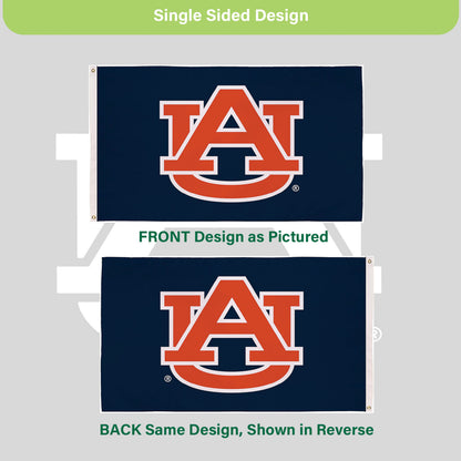 3x5 Auburn University single-sided flag with navy field and orange AU logo, 2 grommets on Tampa Home & Garden Store