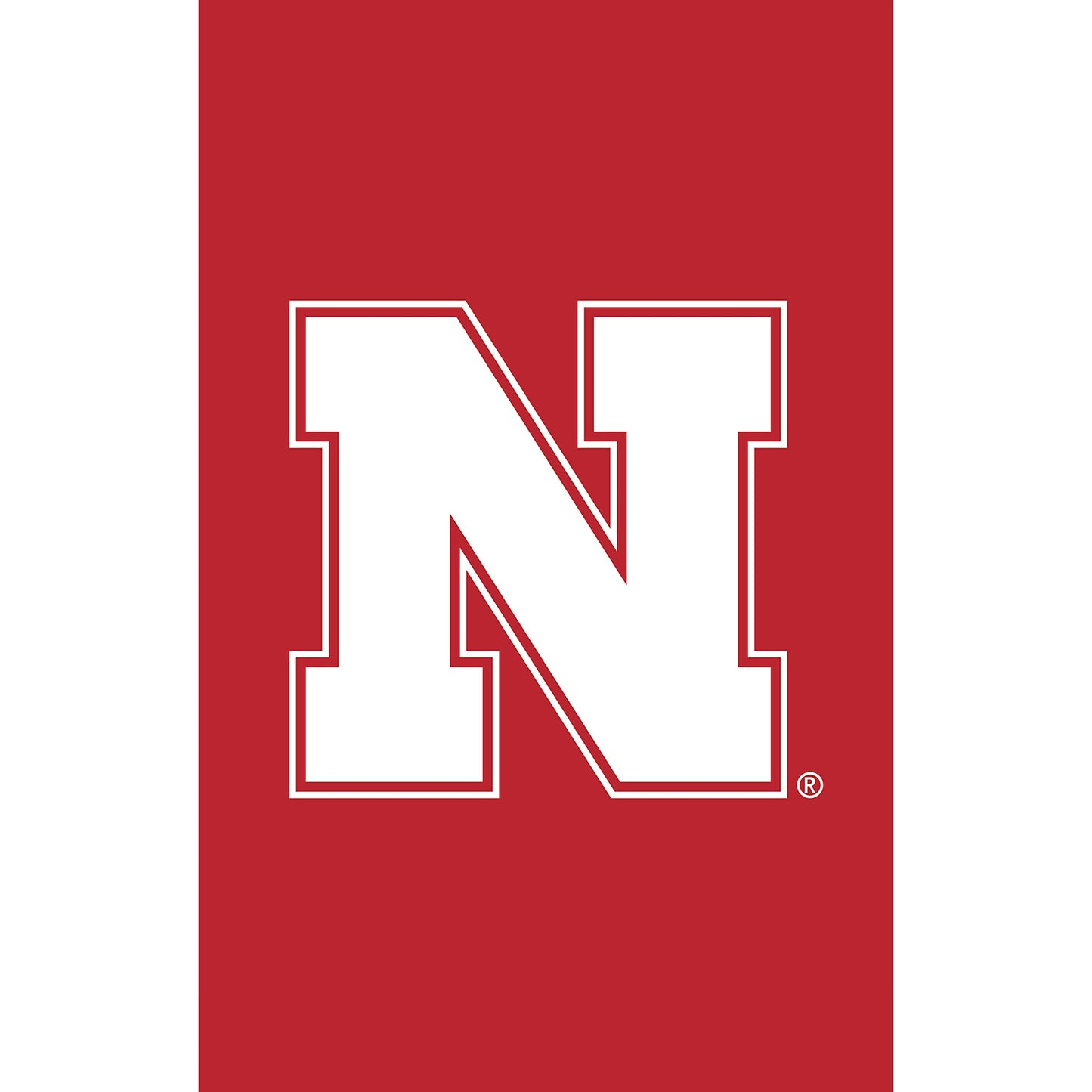 Applique flag University of Nebraska with large white outlined N on red background on Tampa Home & Garden Store