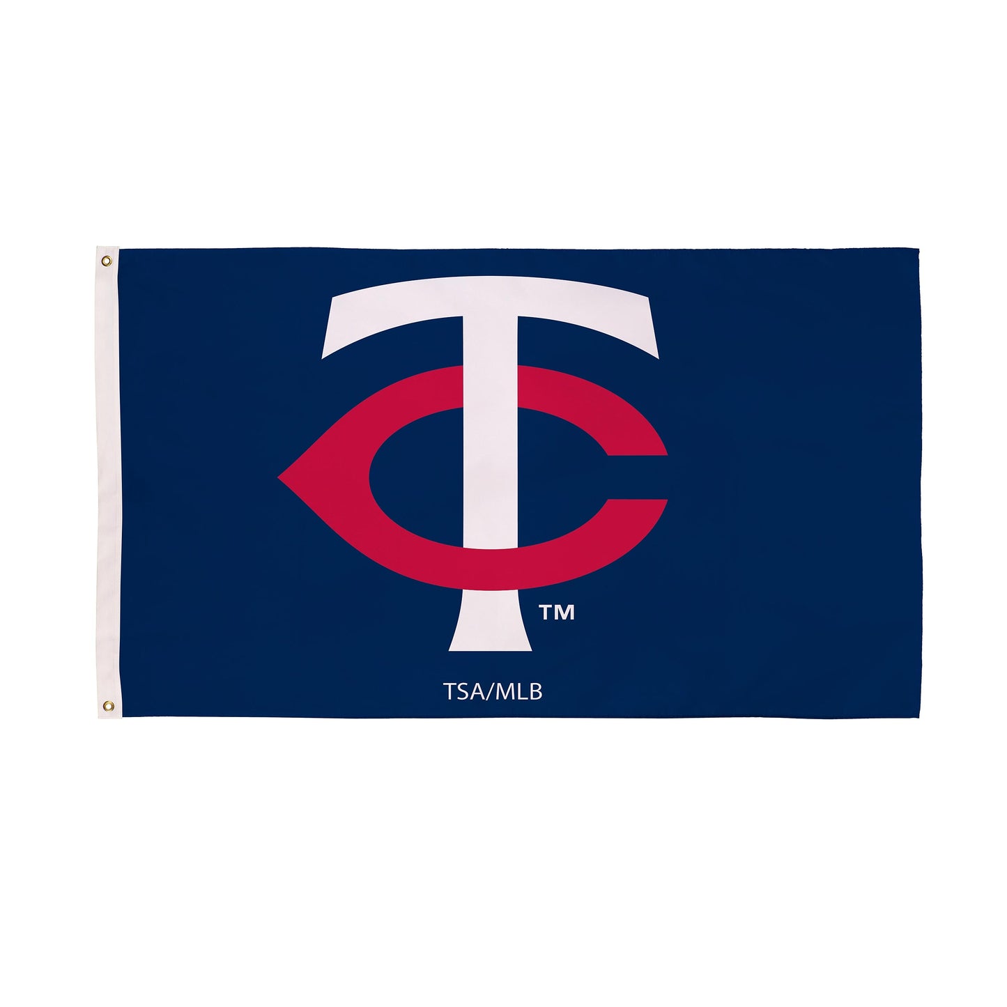 Minnesota Twins single-sided flag 3x5 navy with white red logo, 2 grommets by Evergreen on Tampa Home & Garden Store
