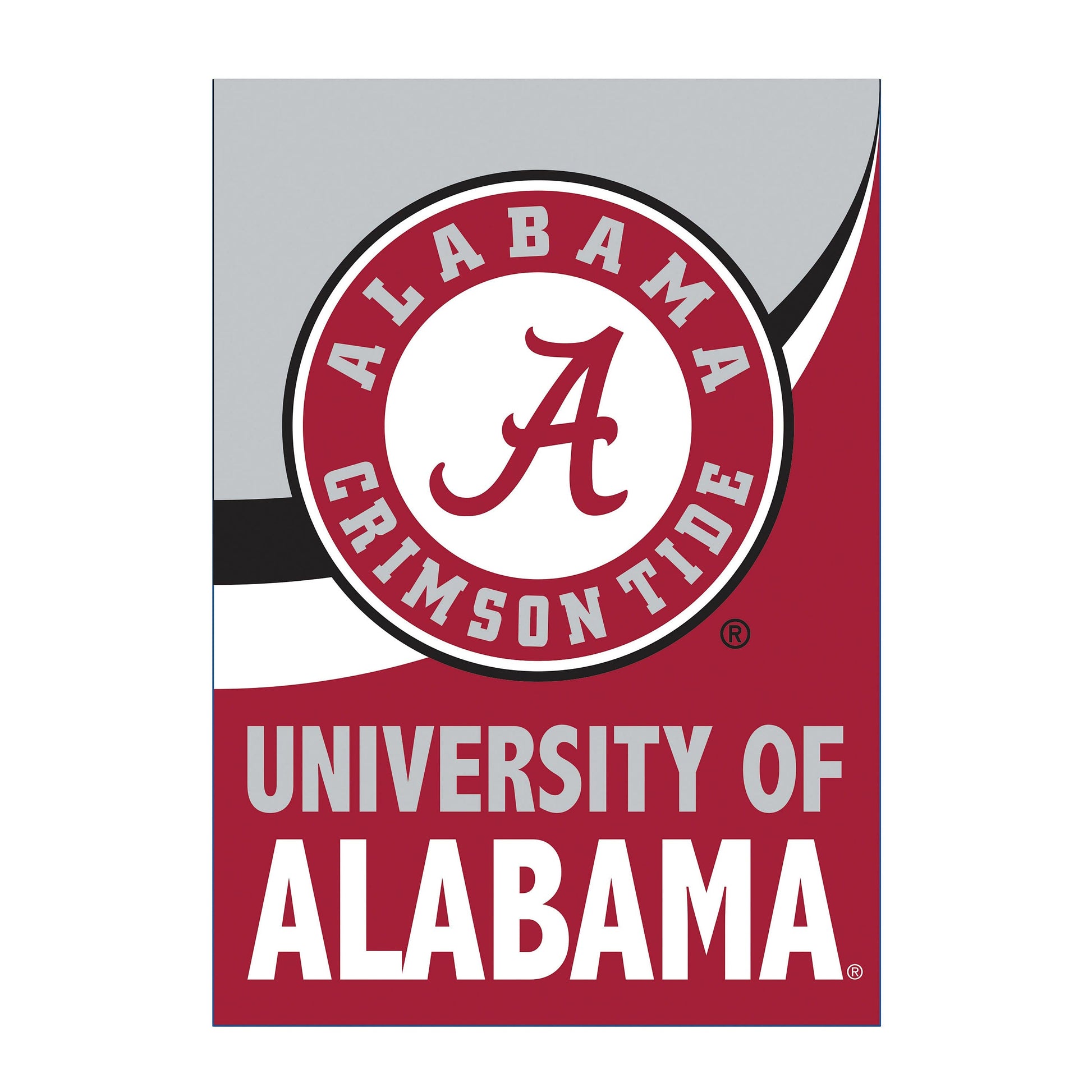 University of Alabama burlap flag with Crimson Tide logo on gray Evergreen Enterprises on Tampa Home & Garden Store