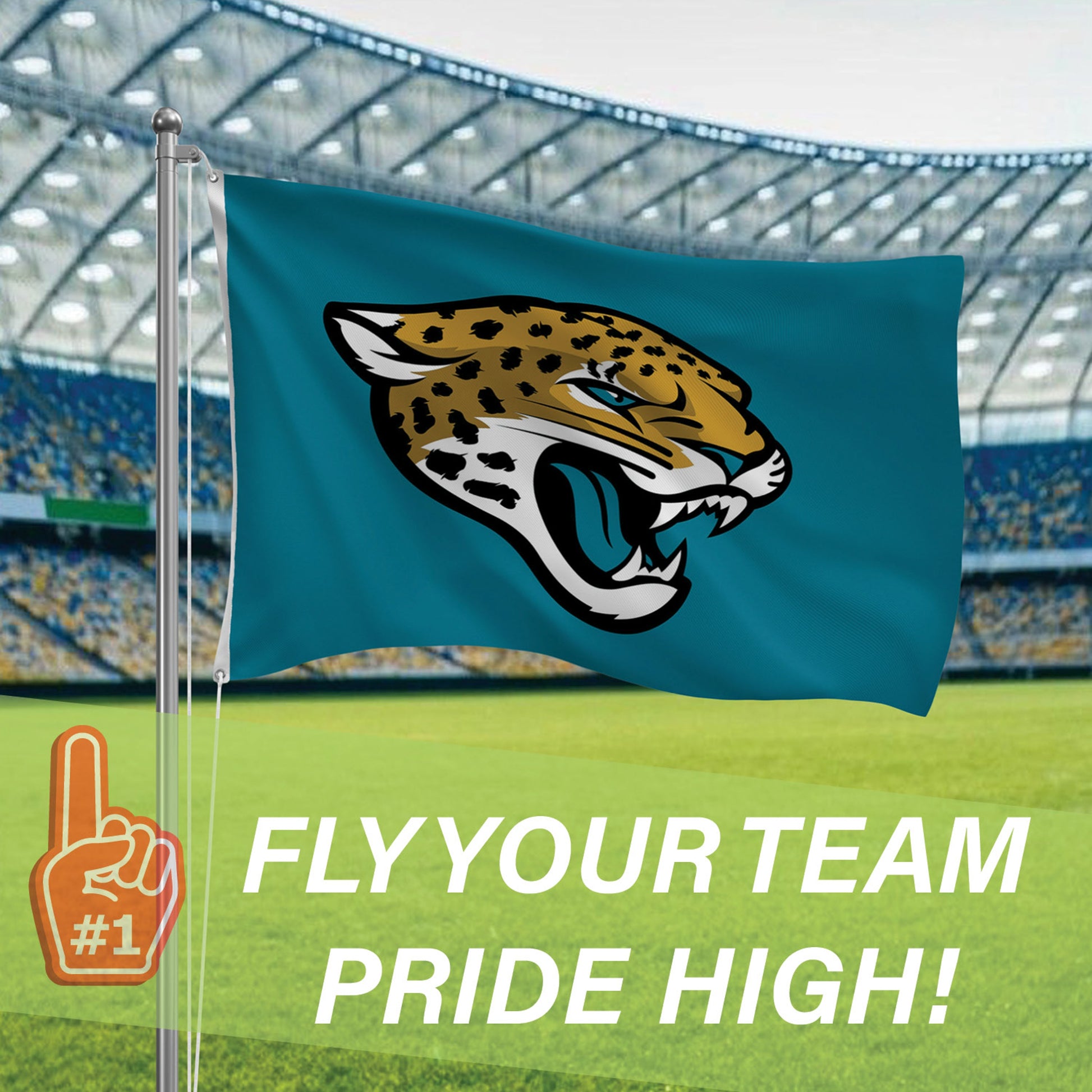 Jacksonville Jaguars flag 3x5 sublimated flag with 2 grommets on teal field jaguar logo on Tampa Home & Garden Store