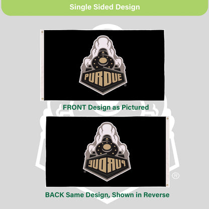 Purdue University 3x5 single-sided flag with two grommets, black field and gold crest on Tampa Home & Garden Store