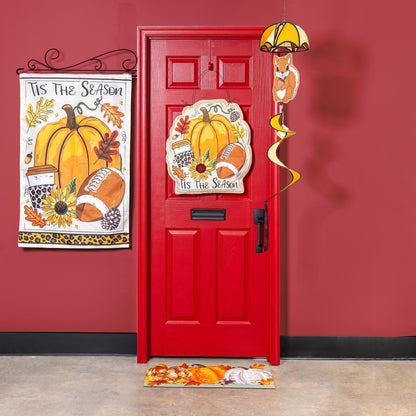 Tis' The Season Fall Applique House Flag orange pumpkin design on white background on Tampa Home & Garden Store