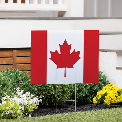Canada Strong True North Yard Sign 24x18 flag with red maple leaf design for garden on Tampa Home & Garden Store