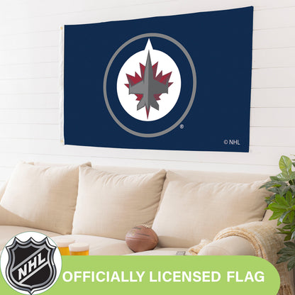 Winnipeg Jets 3x5 single-sided flag with logo on blue field, 2 grommets Evergreen on Tampa Home & Garden Store