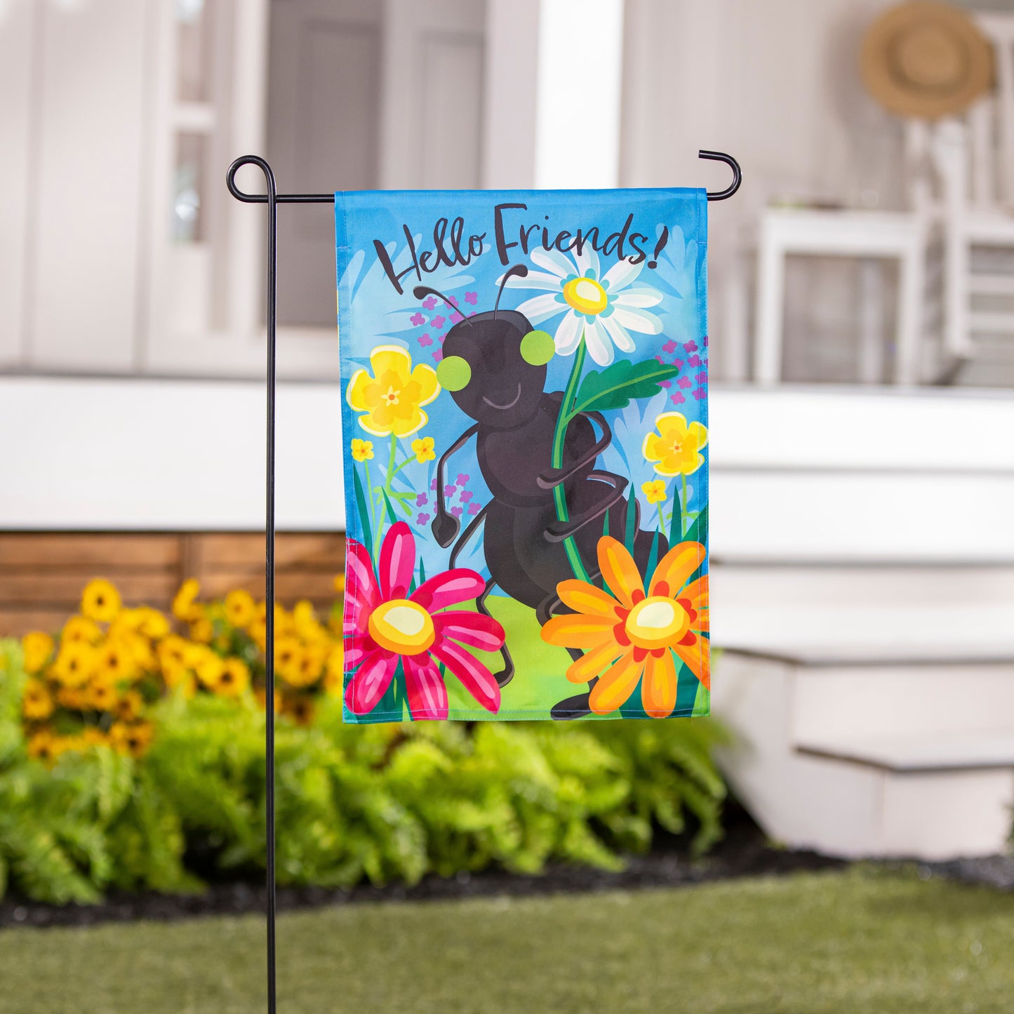 Animated Floral Ant Applique Lighted Garden Flag, blue background, Evergreen Enterprises on Tampa Home & Garden Store