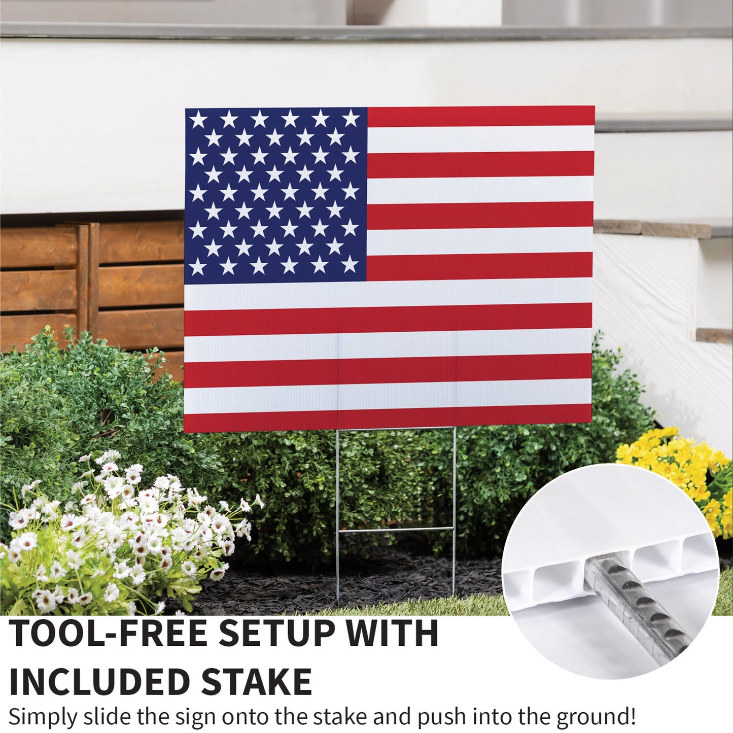 American Classic Stars & Stripes yard sign 24x18 in with blue field of white stars and red stripes on Tampa Home & Garden Store