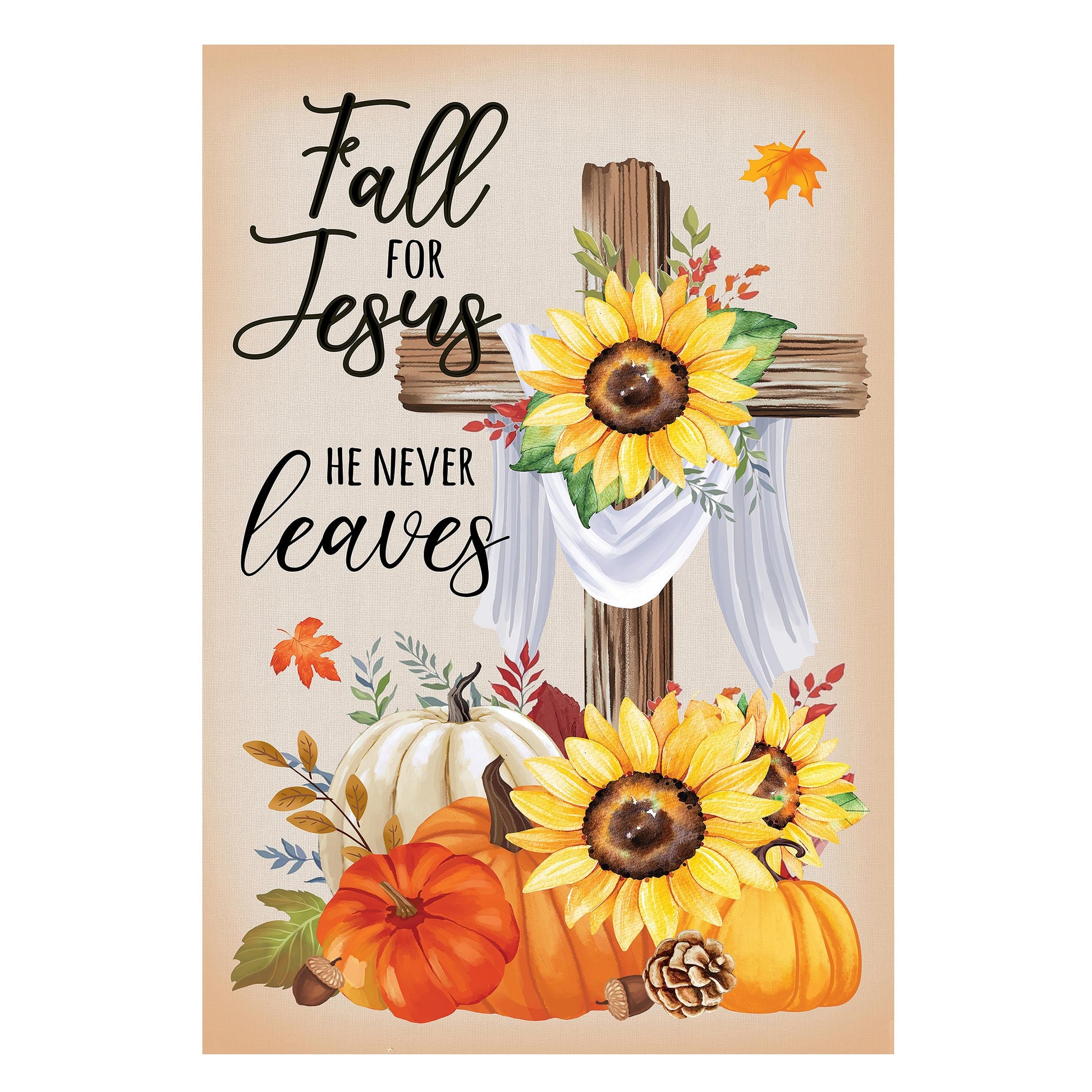 He Will Never Leave Suede House Flag by Evergreen Enterprises in autumn sunflowers on Tampa Home & Garden Store