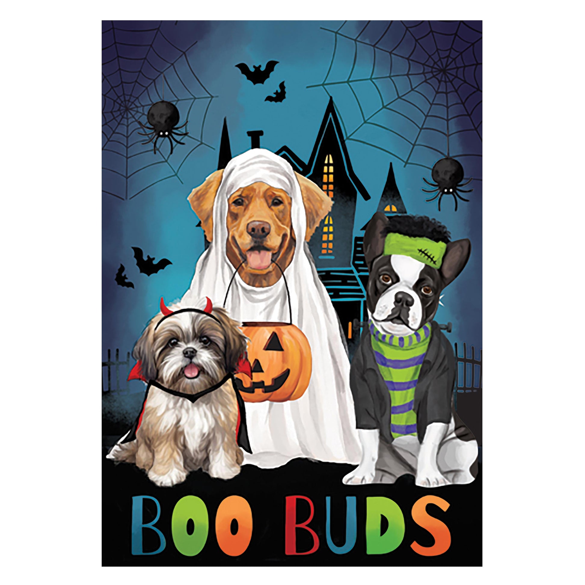 Applique Boo Buds flag with dogs in Halloween costumes, pumpkins and bats Evergreen Enterprises on Tampa Home & Garden Store