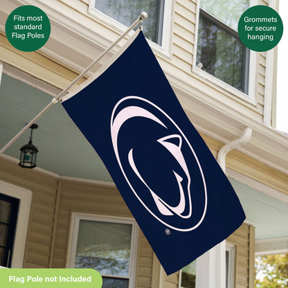 Penn State flag 3x5, single-sided navy flag with white logo and two grommets for hanging on Tampa Home & Garden Store