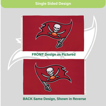 Tampa Bay Buccaneers flag 3x5, single-sided sublimated with 2 grommets on red field on Tampa Home & Garden Store