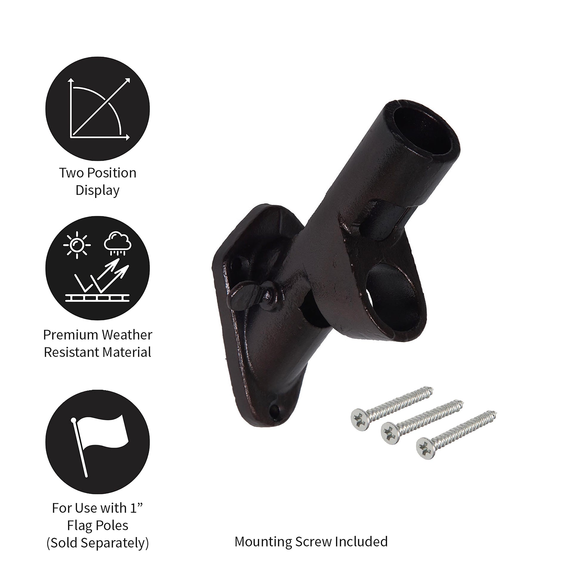 2-Position Cast Iron House Flag Bracket, Black with mounting screws on Tampa Home & Garden Store