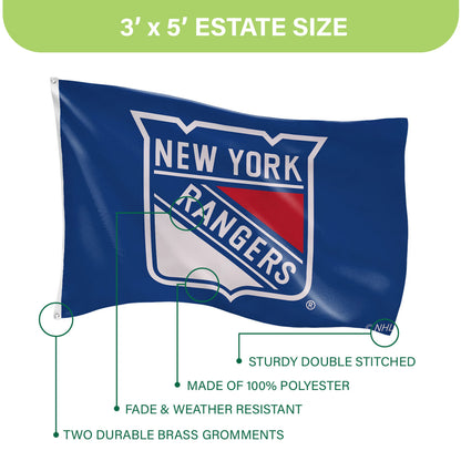 New York Rangers 3x5 single-sided flag with 2 grommets, blue sublimated flag on Tampa Home & Garden Store