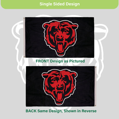 Chicago Bears single-sided estate flag 3x5 black sublimated with red bear logo, 2 grommets on Tampa Home & Garden Store