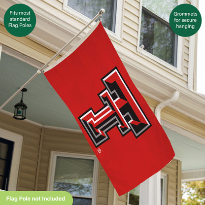 Texas Tech University estate flag, red, single sided, with 2 grommets on a silver flagpole on Tampa Home & Garden Store