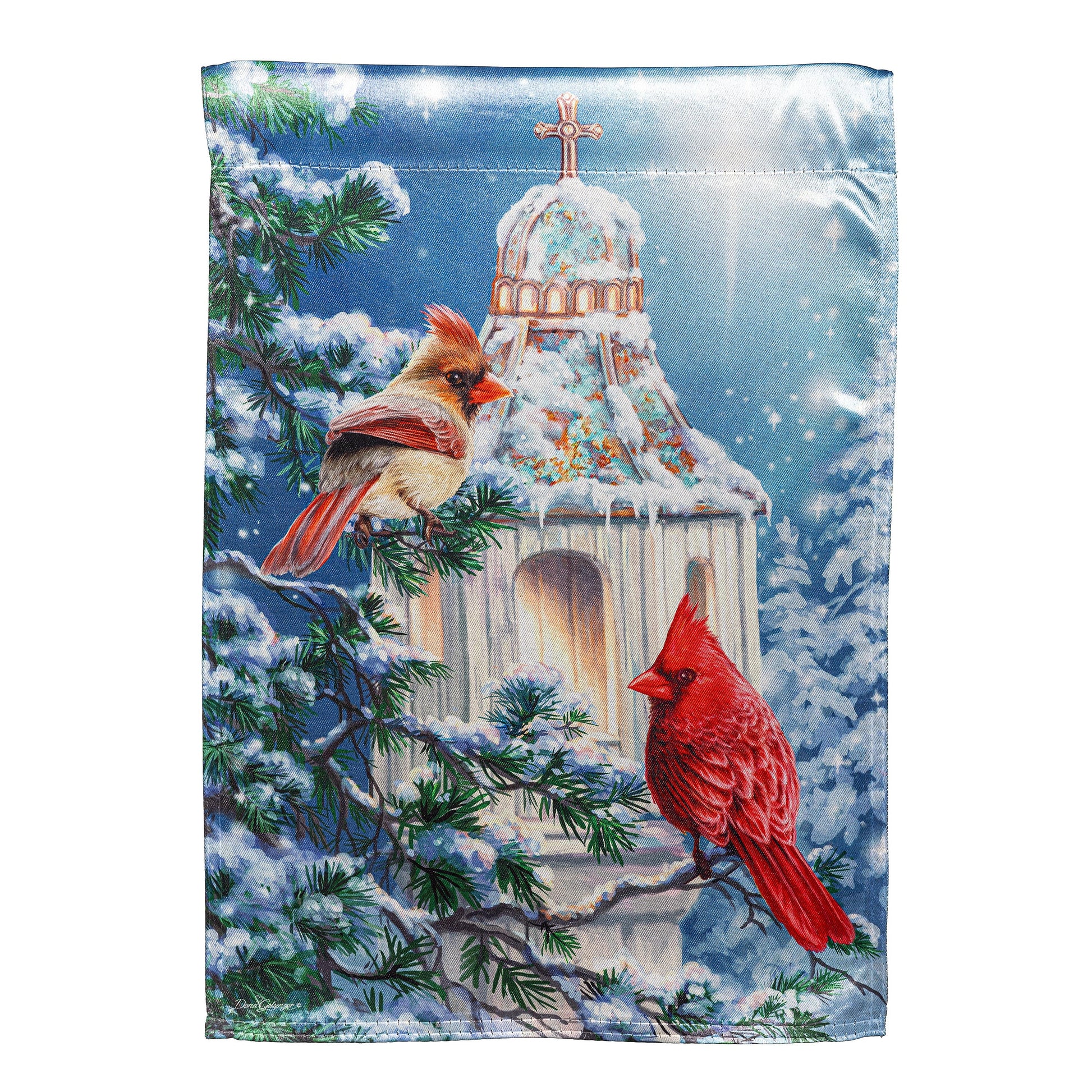 Cardinal Lamp Post Flag by Evergreen Enterprises - Wholesale Collective cardinal on snowy post on Tampa Home & Garden Store