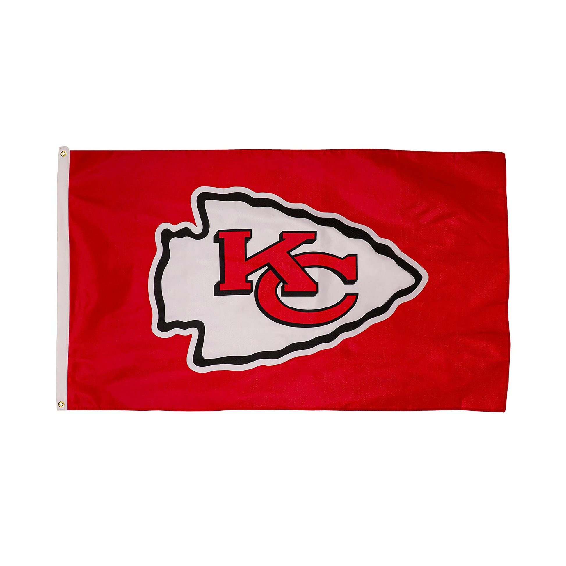 KC Chiefs 3x5 estate flag, single-sided sublimated flag with red background KC logo, 2 grommets on Tampa Home & Garden Store