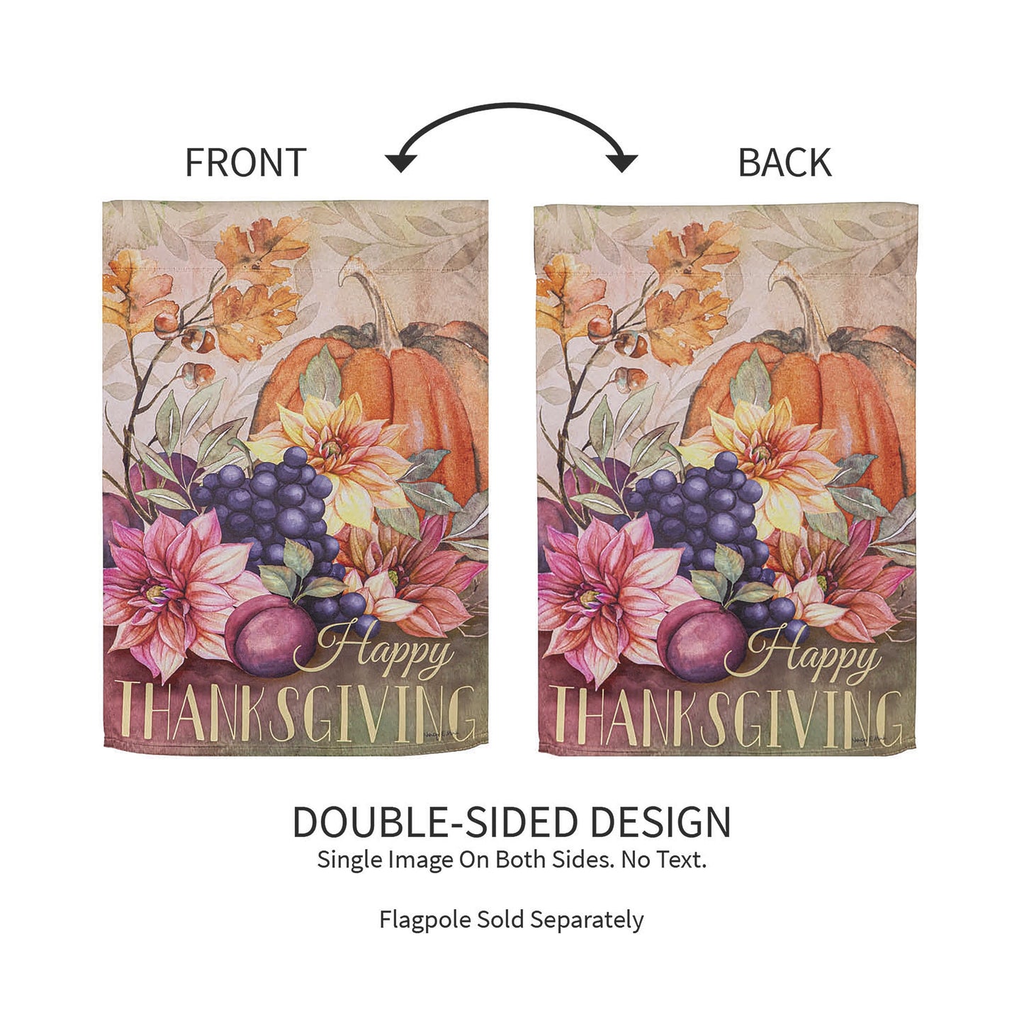 Happy Thanksgiving Suede Garden Flag, double-sided pumpkins and florals by Evergreen Enterprises on Tampa Home & Garden Store