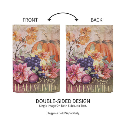 Happy Thanksgiving Suede Garden Flag, double-sided pumpkins and florals by Evergreen Enterprises on Tampa Home & Garden Store