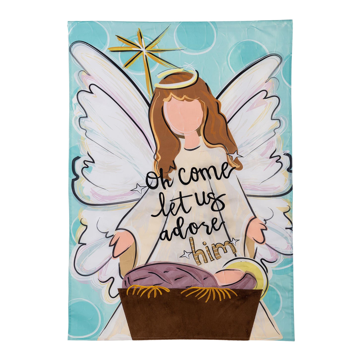 Oh Come Let Us Adore Him Applique House Flag