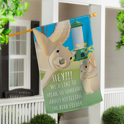 Squirrel Feeder Applique House Flag with colorful outdoor scene by Evergreen Enterprises - Flags & Windsocks on Tampa Home & Garden Store