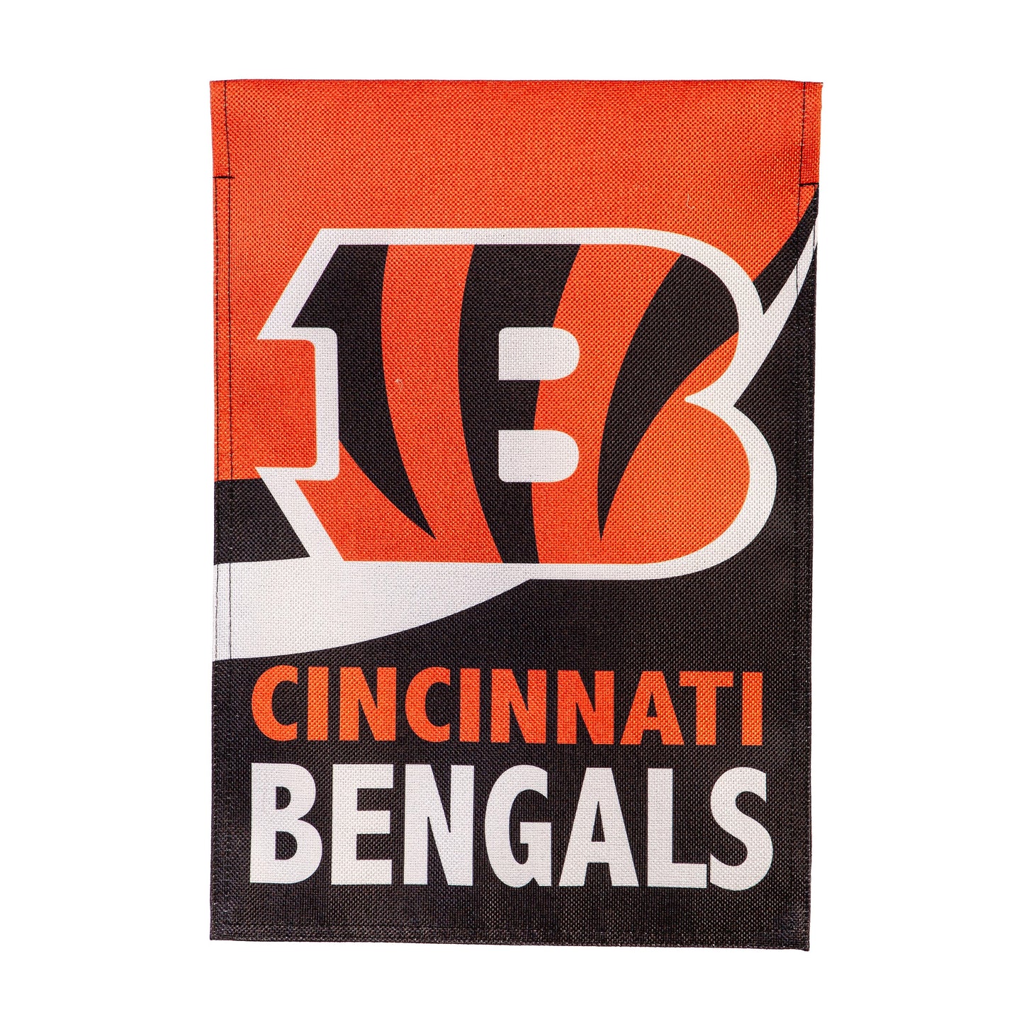 Burlap flag Cincinnati Bengals GDN size featuring orange and black team graphic on Tampa Home & Garden Store