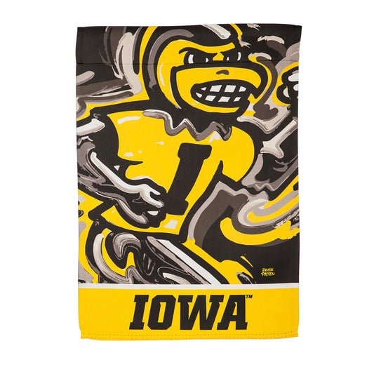Suede flag University of Iowa hawk mascot in yellow and black by Evergreen Enterprises on Tampa Home & Garden Store