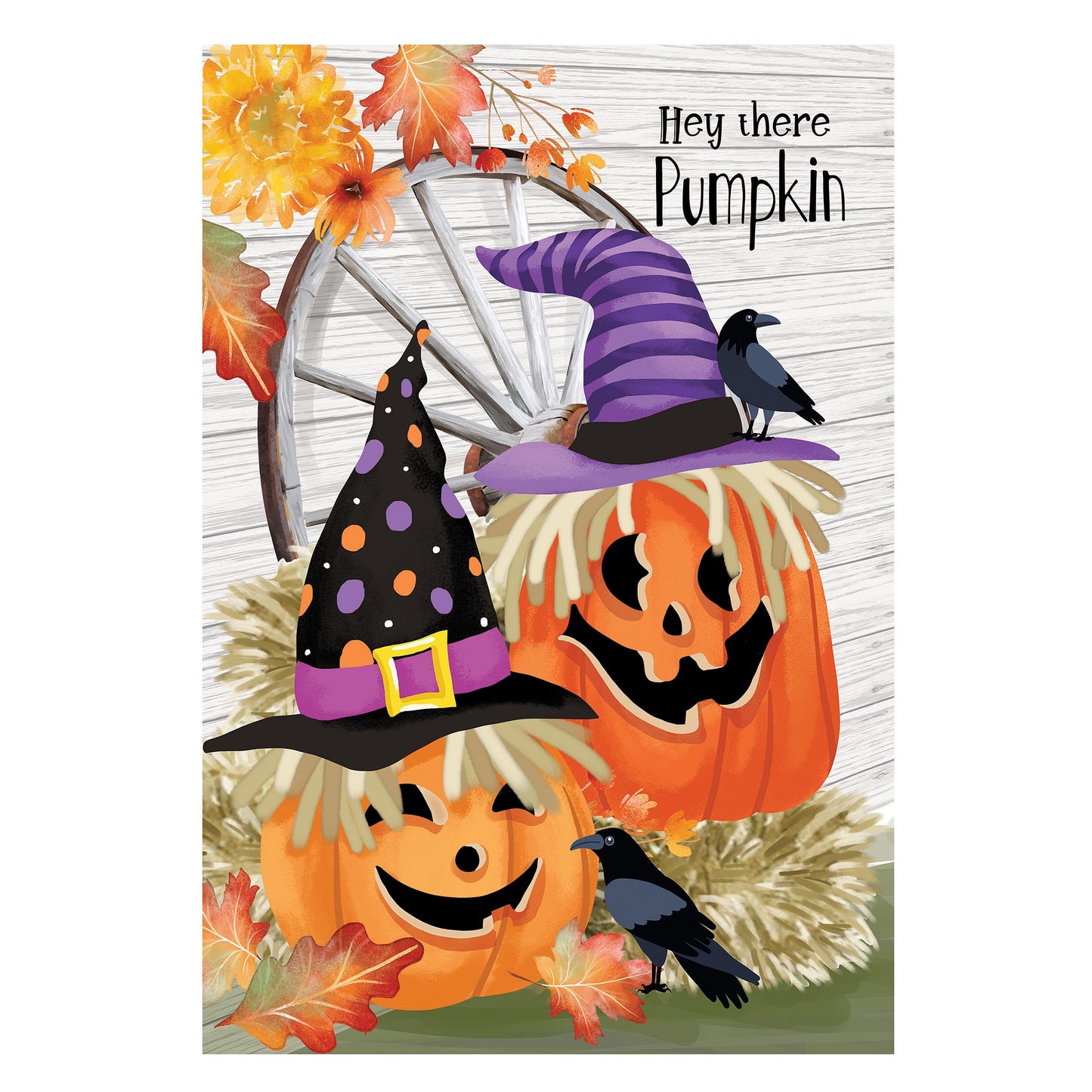 Couple Of Jacks Pumpkin Suede House Flag with pumpkins and crows by Evergreen Enterprises on Tampa Home & Garden Store