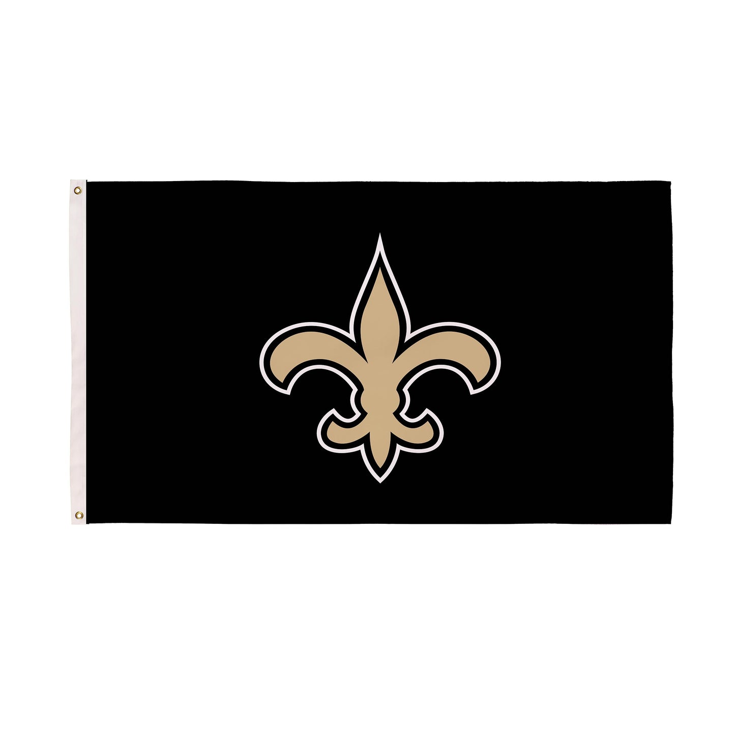 New Orleans Saints estate flag 3x5, sublimated with fleur-de-lis, black/gold, 2 grommets on Tampa Home & Garden Store