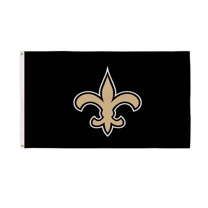 New Orleans Saints estate flag 3x5, sublimated with fleur-de-lis, black/gold, 2 grommets on Tampa Home & Garden Store