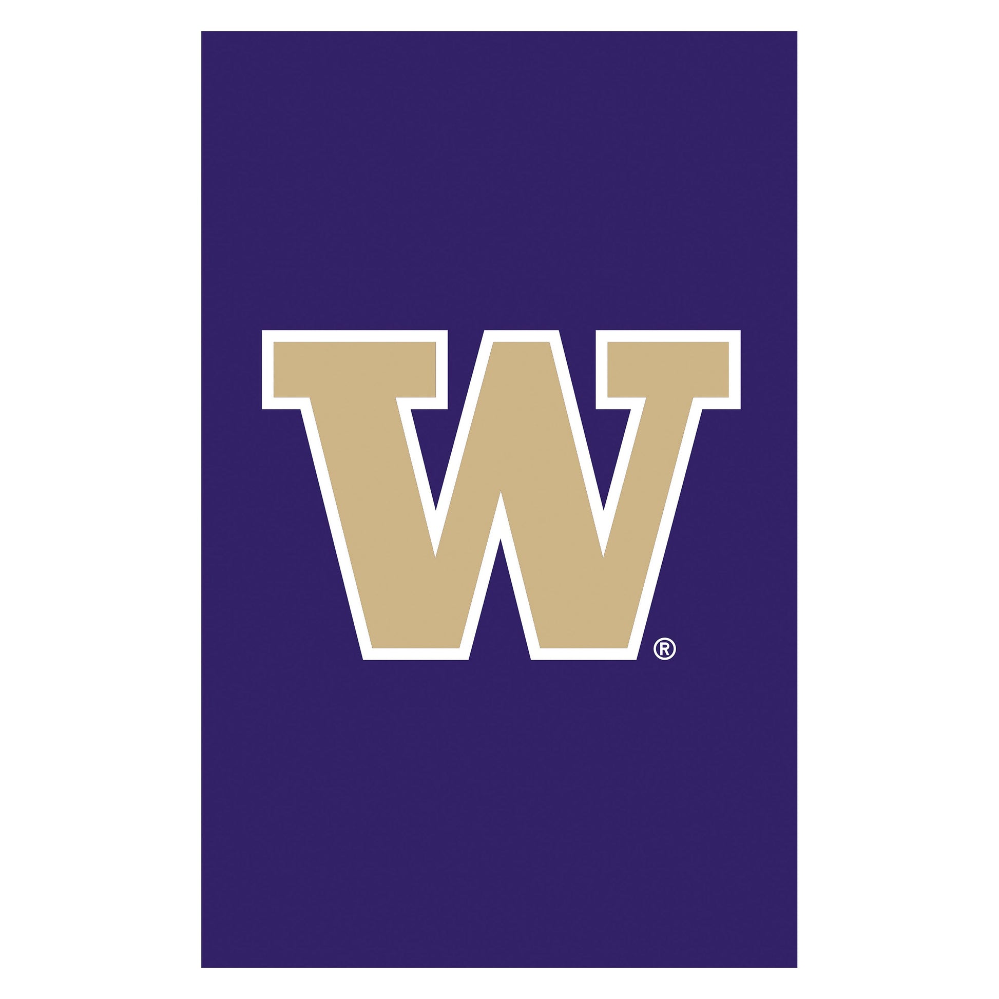 Applique flag for University of Washington on purple field with gold W outlined in white on Tampa Home & Garden Store