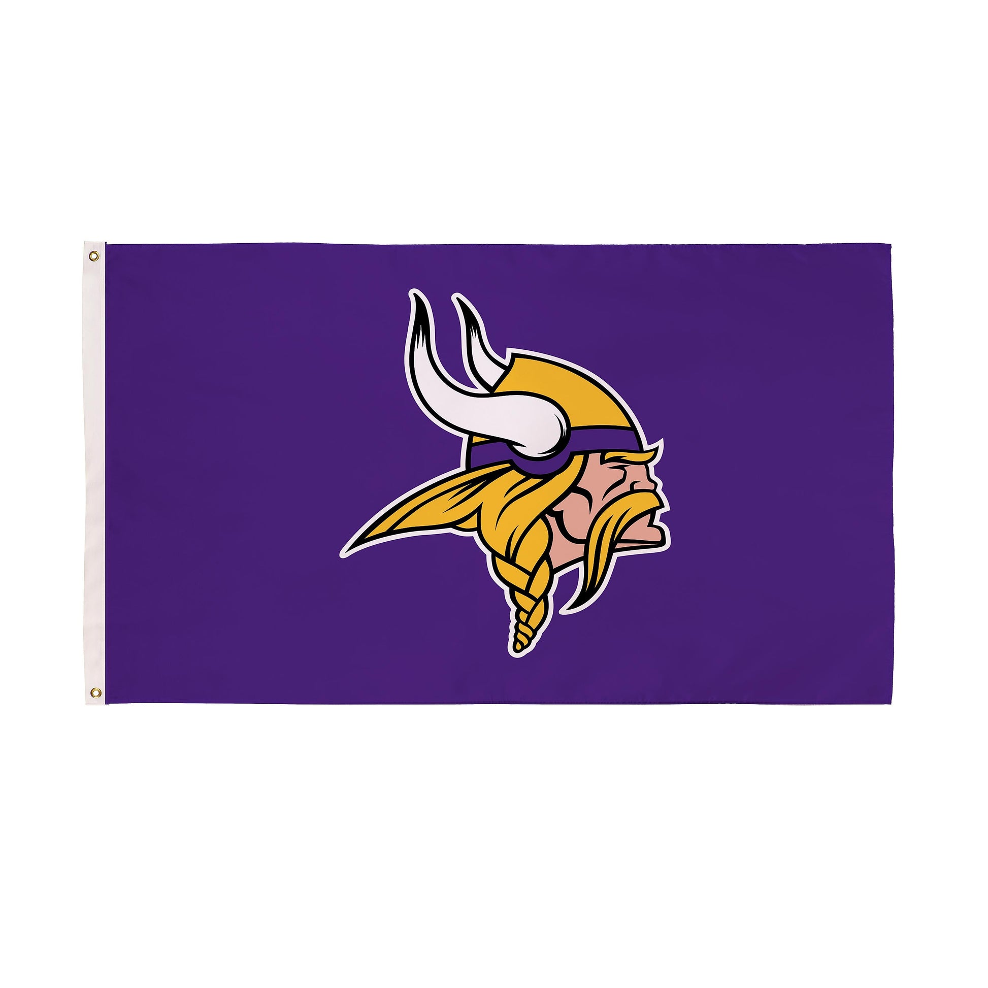 Minnesota Vikings single-sided estate flag 3x5 with purple field, Viking logo, white header and 2 brass grommets Evergreen Enterprises Wholesale Collective on Tampa Home & Garden Store