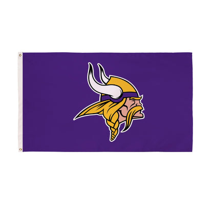 Minnesota Vikings single-sided estate flag 3x5 with purple field, Viking logo, white header and 2 brass grommets Evergreen Enterprises Wholesale Collective on Tampa Home & Garden Store