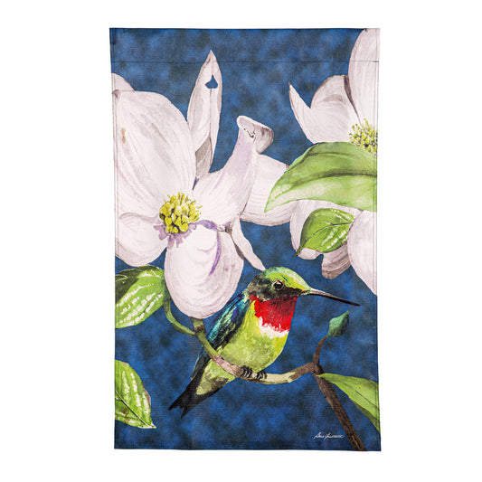 Hummingbird Dogwood Burlap House Flag blue floral scene Evergreen Enterprises on Tampa Home & Garden Store