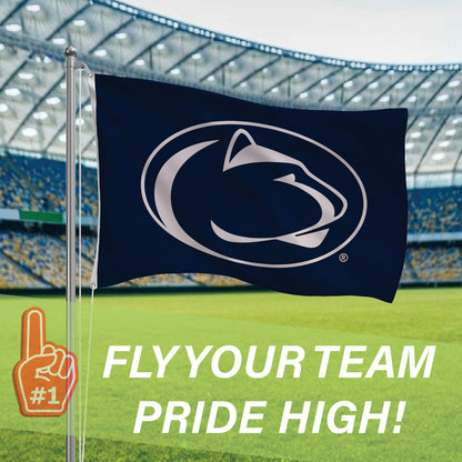 Penn State 3x5 single-sided sublimated flag with 2 grommets on a flagpole navy with white logo on Tampa Home & Garden Store