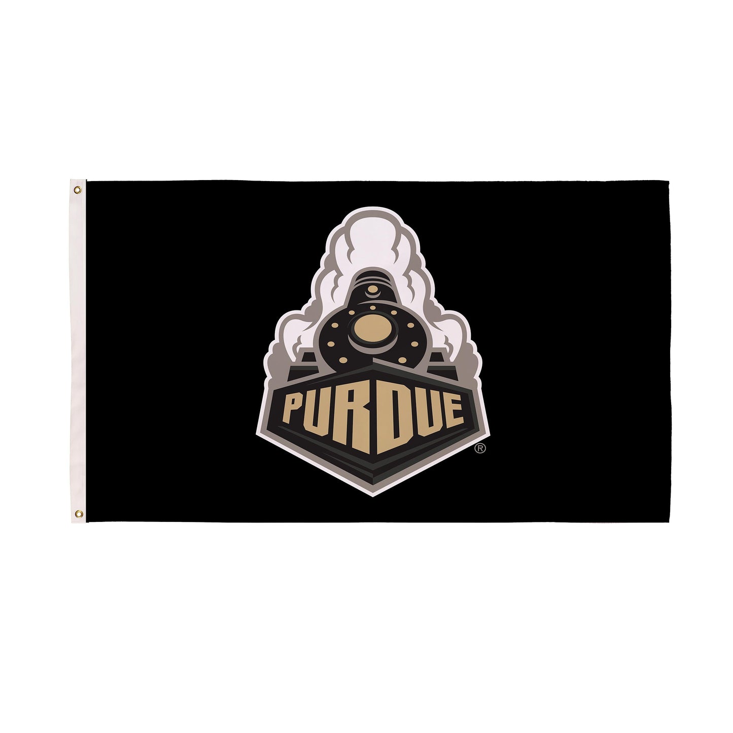 Purdue University 3x5 single-sided flag with 2 left-edge grommets on black field Purdue emblem on Tampa Home & Garden Store