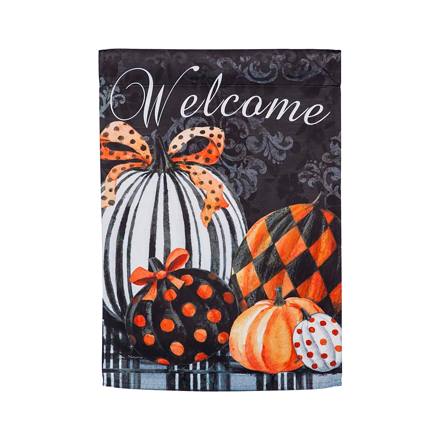 Elegant Pattern Pumpkins suede flag and Sassafras mat set on Tampa Home & Garden Store