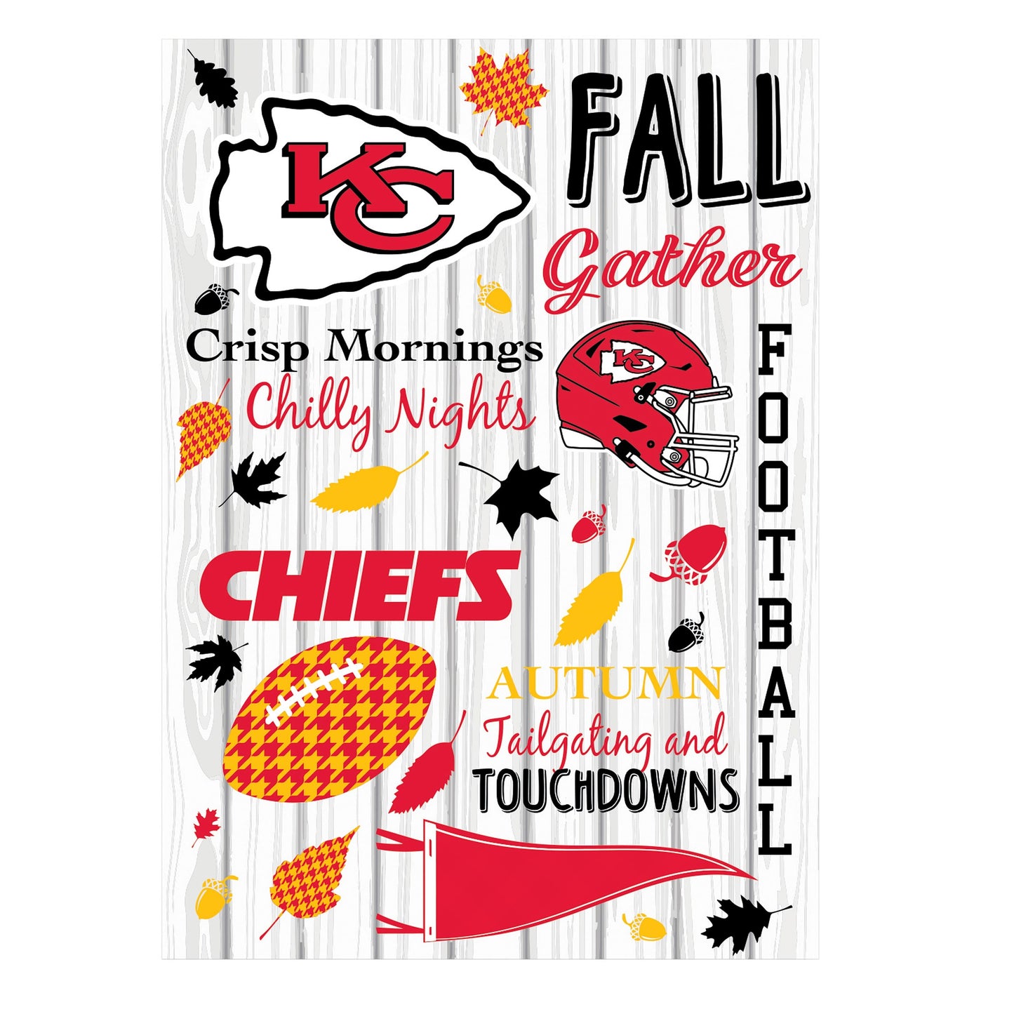Moire Flag Kansas City Chiefs house-size fall flag with KC logo and football helmet on Tampa Home & Garden Store