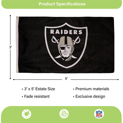 Las Vegas Raiders estate flag 3x5 black, single-sided sublimated flag with two grommets on Tampa Home & Garden Store