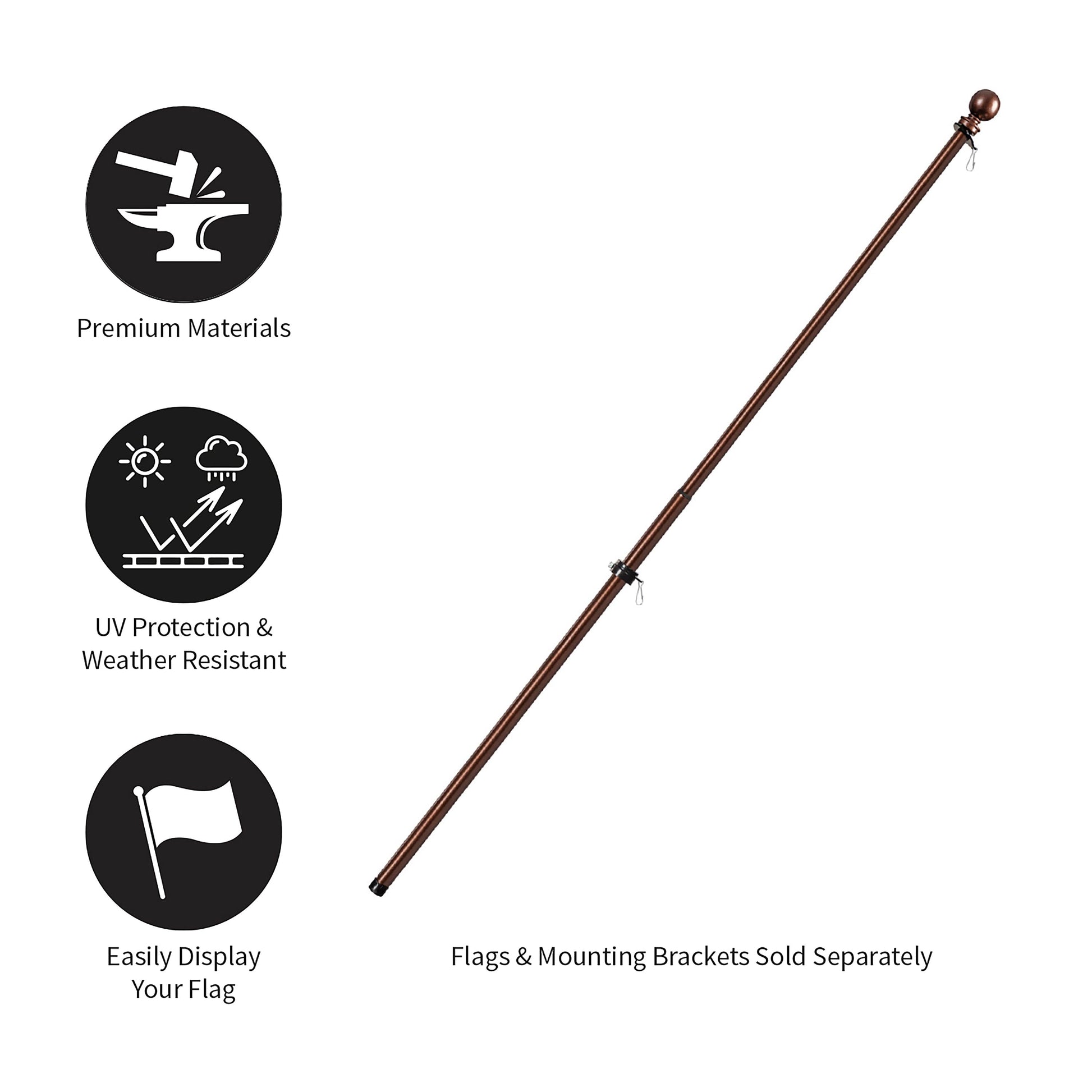 Extendable metal house flag pole copper finish with ball finial Evergreen Enterprises on Tampa Home & Garden Store
