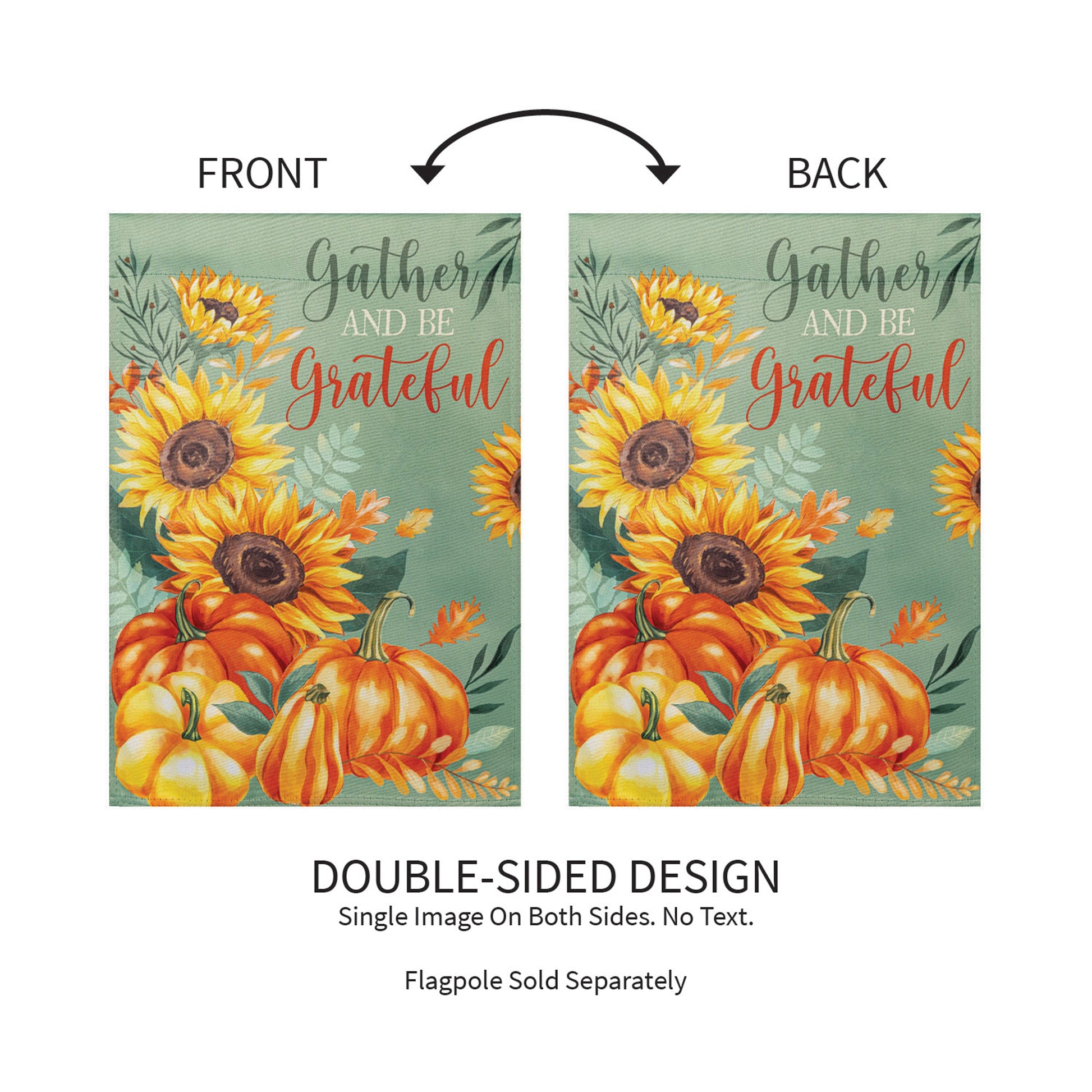 Grateful Gatherings suede garden flag with sunflower motif, double-sided design on Tampa Home & Garden Store