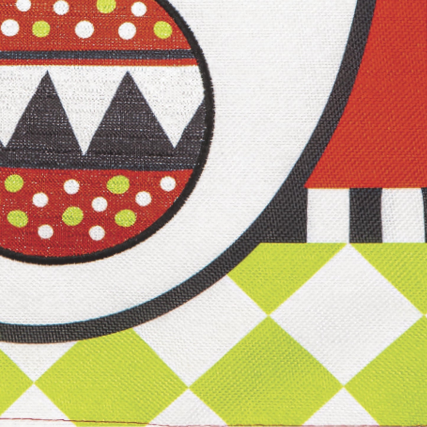 Burlap flag Christmas Monster Ornament design in red and lime accents by Evergreen Enterprises on Tampa Home & Garden Store