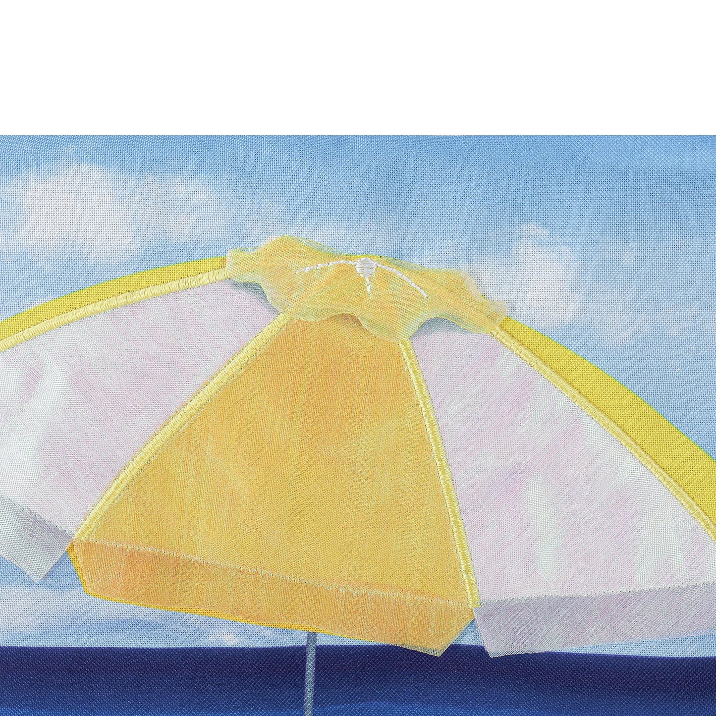 Colorful Chairs Garden Linen Flag banner with yellow pink orange pennants against a blue sky backdrop on Tampa Home & Garden Store