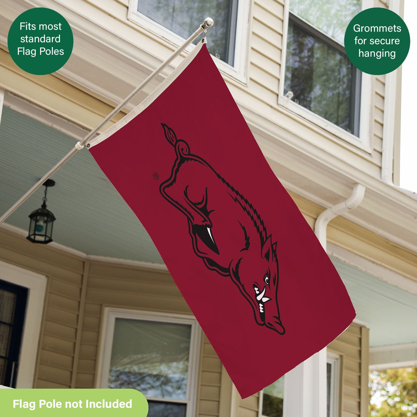University of Arkansas 3x5 ft single-sided estate flag with 2 grommets, red sublimated flag by Evergreen Enterprises on Tampa Home & Garden Store