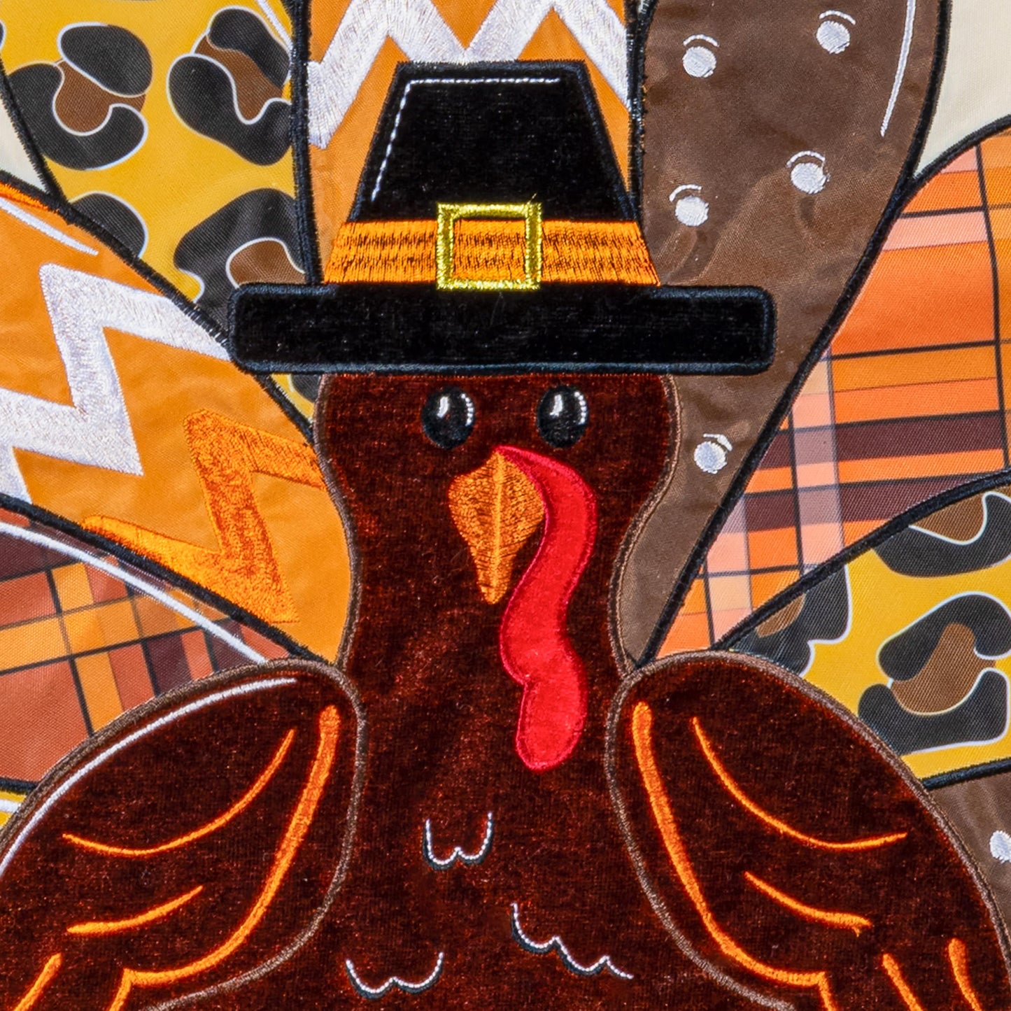 Give Thanks Patterned Turkey Applique Garden Flag orange brown fabric by Evergreen Enterprises on Tampa Home & Garden Store
