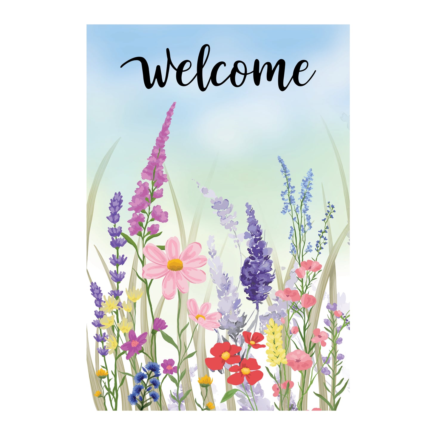 Wildflower Season Applique House Flag by Evergreen with pastel sky blooms on Tampa Store on Tampa Home & Garden Store